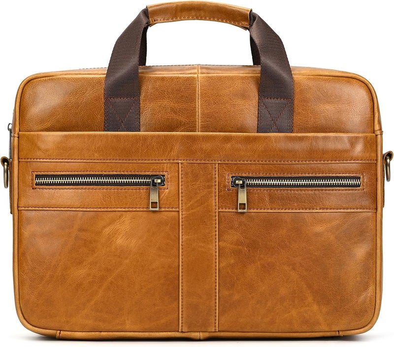 SAIION Genuine Leather Briefcase for Men, Laptop Computer Shoulder Bag With Strap, 15.6 Inch Business Travel Work Handbag - Image 5